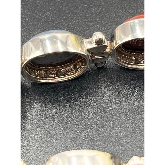 Sterling Silver Vintage Oval Stone Sodalite, Tigers Eye, Agate, Jasper Bracelet - Picture 8 of 9